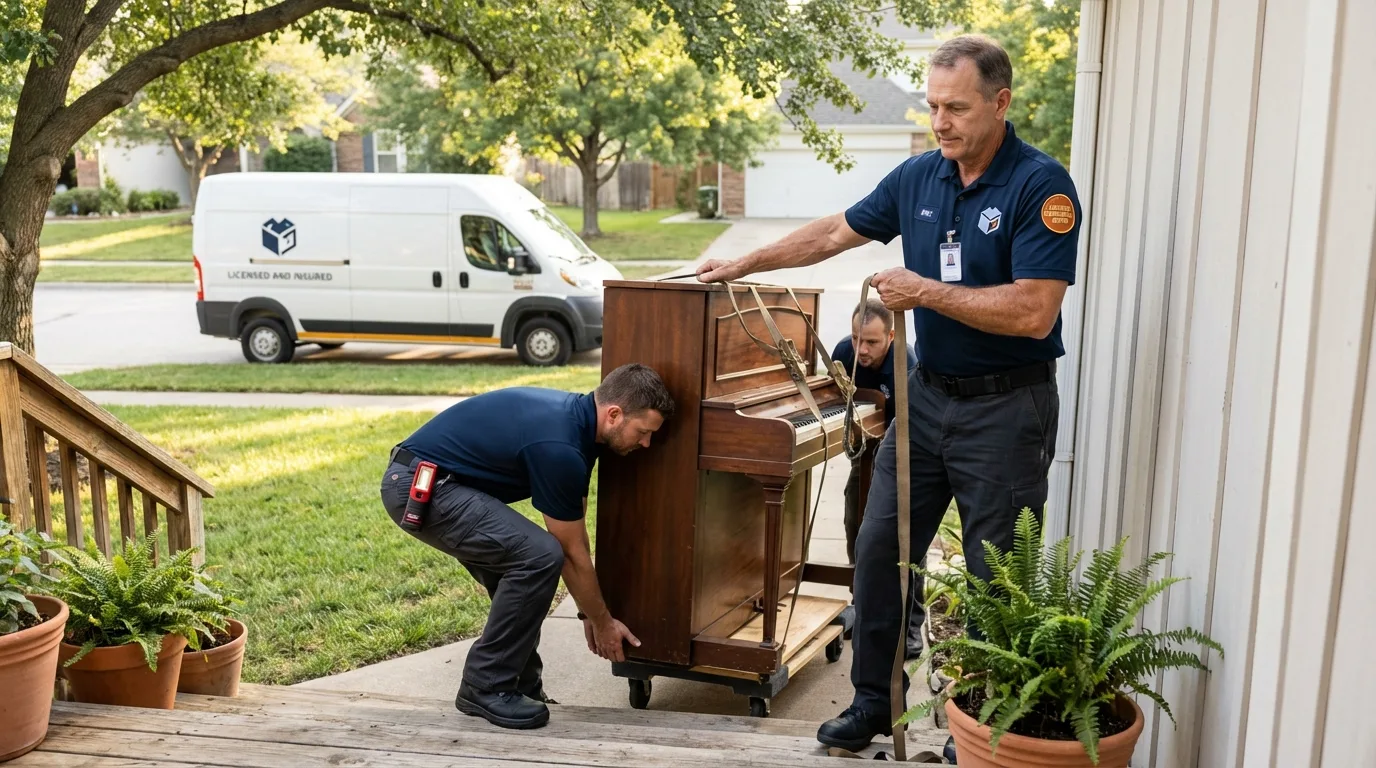 Licensed piano movers securing grand piano in Lukachukai, AZ