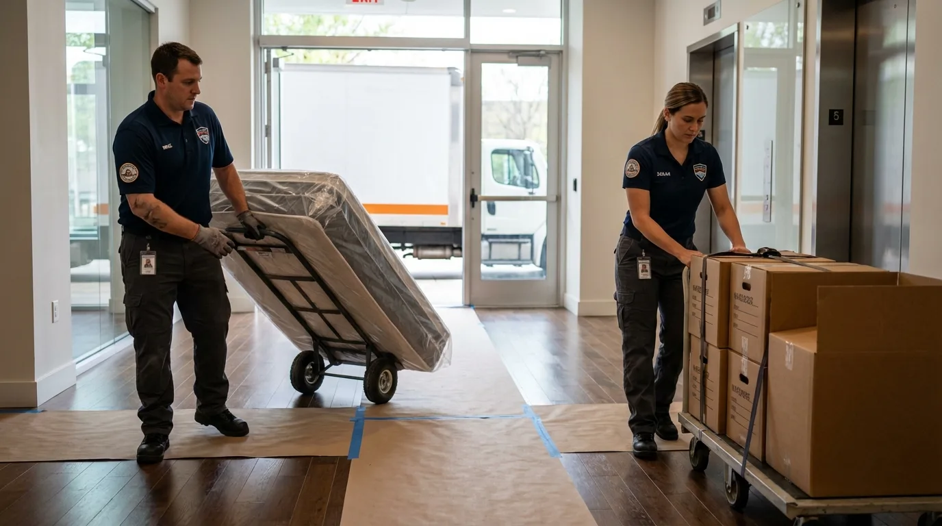 Professional apartment movers loading elevator in Lukachukai, AZ
