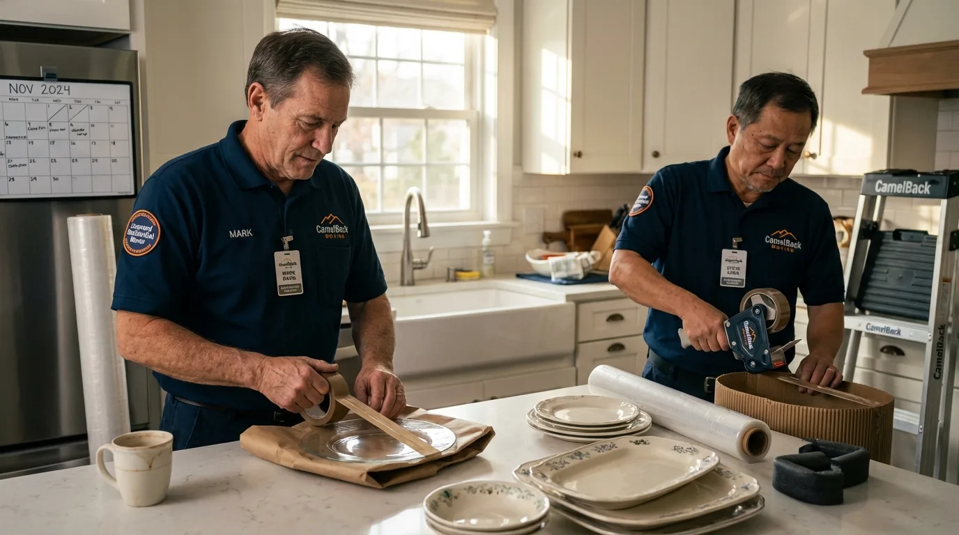 Professional crew packing kitchen dishware in Lukachukai, AZ